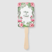 ピンクウォーターカラー熱帯フラミンゴ結婚式 プログラム ハンドファン (正面)