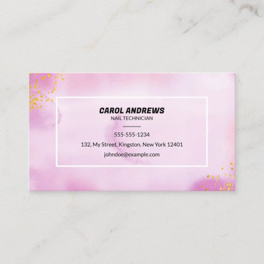 ピンクウォーターカラー爪、 ネイルスタジオネイリスト美しい 名刺 (正面)