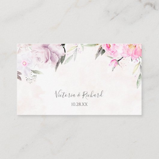 ピンクウォーターカラー牡丹フローラエレガントな結婚式 プレイスカード (裏面)