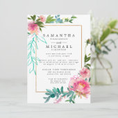 ピンクウォーターカラー牡丹フローラ駆け落ち披露宴 招待状 (スタンド正面)