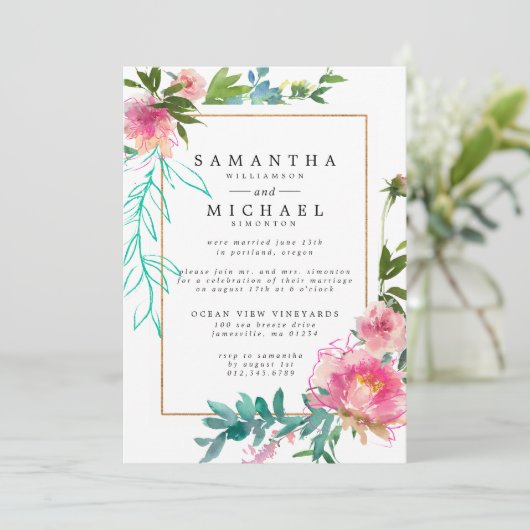 ピンクウォーターカラー牡丹フローラ駆け落ち披露宴 招待状 (スタンド正面)