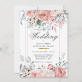 ピンクウォーターカラー牡丹結婚式招待状 招待状 (正面)