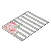 ピンクウォーターカラー牡丹&グレーストライプ ノートブック (左側)