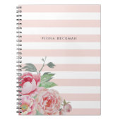 ピンクウォーターカラー牡丹&赤面ストライプ ノートブック (正面)