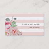 ピンクウォーターカラー牡丹&赤面ストライプ 名刺 (正面)