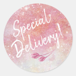 ピンクウォーターカラー特別配送封筒用シール ラウンドシール