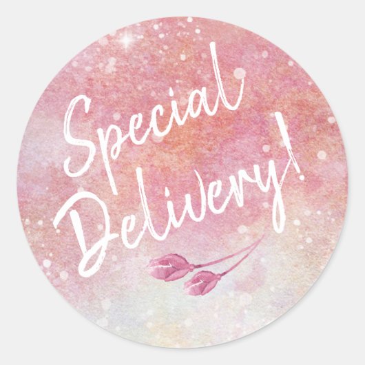 ピンクウォーターカラー特別配送封筒用シール ラウンドシール (正面)