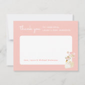 ピンクウォーターカラー白鳥&バルーン赤ちゃんシャワー サンキューカード (正面)