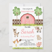 ピンクウォーターカラー納屋周囲の庭ファーム誕生日招待状 招待状 (正面)