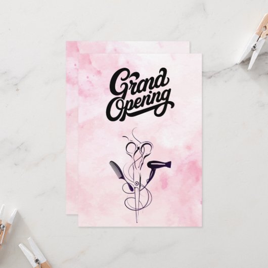 ピンクウォーターカラー美しいサロングランドオープニング 招待状 (正面/裏面インサイチュ)