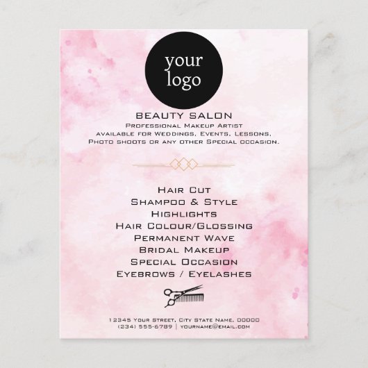 ピンクウォーターカラー美しいサロン チラシ (正面)