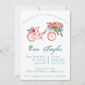 ピンクウォーターカラー自転車フローラブライダルシャワー 招待状 (正面)