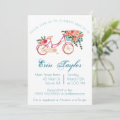 ピンクウォーターカラー自転車フローラブライダルシャワー 招待状 (スタンド正面)