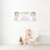 ピンクウォーターカラー花模様誕生日 横断幕 (インサイチュ)