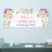 ピンクウォーターカラー花模様誕生日 横断幕 (トレードショー)