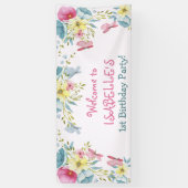 ピンクウォーターカラー花模様誕生日 横断幕 (縦)