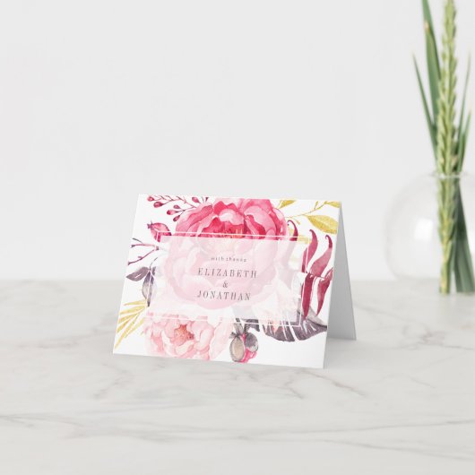 ピンクウォーターカラー英語ブーケサンキューカード サンキューカード (正面)