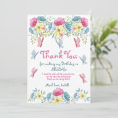 ピンクウォーターカラー蝶フローラ誕生日 サンキューカード (スタンド正面)