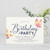 ピンクウォーターカラー蝶誕生日招待状 招待状 (スタンド正面)
