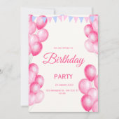 ピンクウォーターカラー誕生日招待状 招待状 (正面)