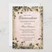 ピンクウォーターカラー金ゴールドグリッターフローラキンセアニェラ 招待状 (正面)