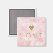 ピンクウォーターカラー金ゴールドグリッターラブハート マグネット (正面/裏面)