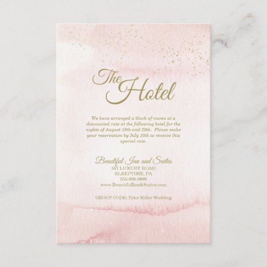 ピンクウォーターカラー金ゴールドタイプホテルエンクロージャカード エンクロージャーカード (正面)