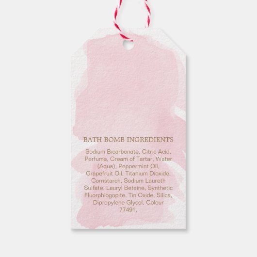 ピンクウォーターカラー金ゴールドバスボムメッセージカード ギフトタグ (裏面)