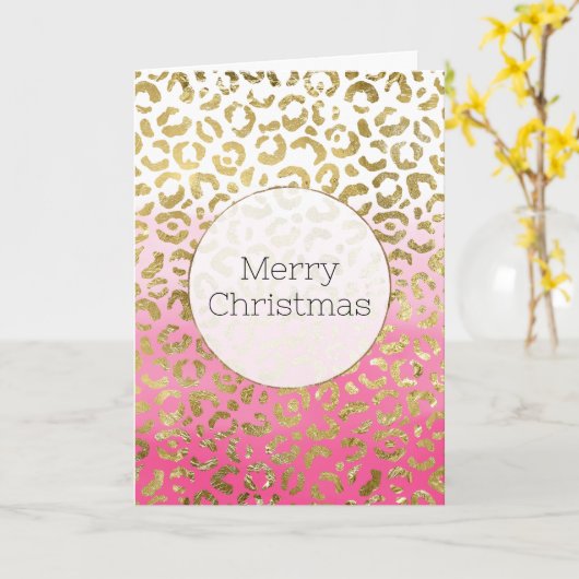 ピンクウォーターカラー金ゴールドヒョウ カード (黄色い花)