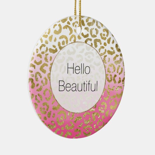 ピンクウォーターカラー金ゴールドヒョウ セラミックオーナメント (右)