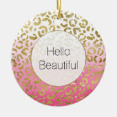 ピンクウォーターカラー金ゴールドヒョウ セラミックオーナメント (正面)