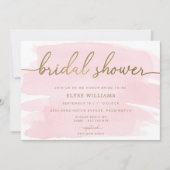 ピンクウォーターカラー金ゴールドブライダルシャワー招待 招待状 (正面)