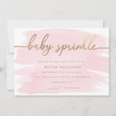 ピンクウォーターカラー金ゴールドベビースプリンクル招待状 招待状 (正面)