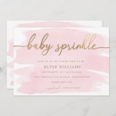 ピンクウォーターカラー金ゴールドベビースプリンクル招待状 招待状 (正面/裏面)