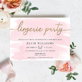 ピンクウォーターカラー金ゴールドランジェリーパーティーブライダルシャワー 招待状