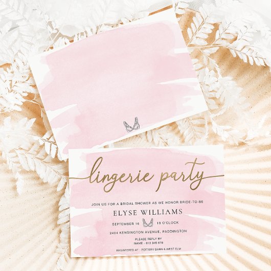 ピンクウォーターカラー金ゴールドランジェリーパーティーブライダルシャワー 招待状