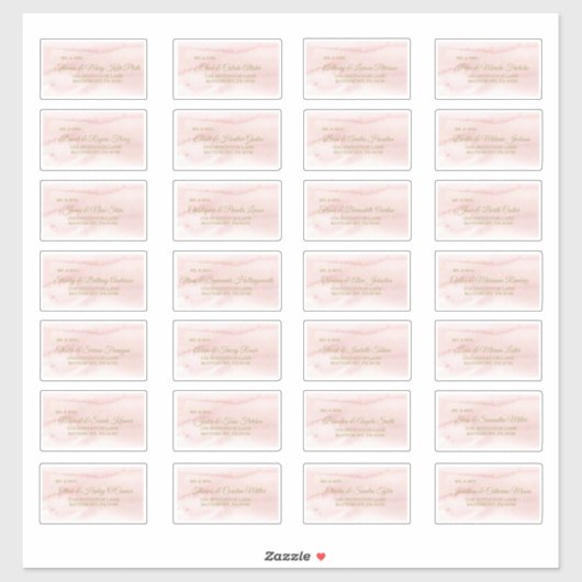 ピンクウォーターカラー金ゴールド型ゲスト住所 シール (シート)