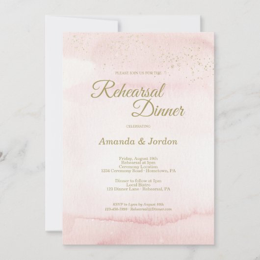 ピンクウォーターカラー金ゴールド型リハーサルディナー 招待状 (正面)