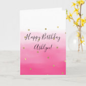 ピンクウォーターカラー金ゴールド紙吹雪グラデーション誕生日 カード (黄色い花)