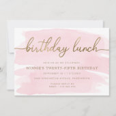 ピンクウォーターカラー金ゴールド誕生日ランチ招待状 招待状 (正面)