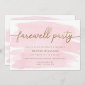 ピンクウォーターカラー金ゴールド送別パーティの招待状 招待状 (正面/裏面)