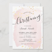 ピンクウォーターカラー金ゴールド（ばちゃばちゃ）跳ねるガール《キリスト教》洗礼式や命名式 招待状 (正面)