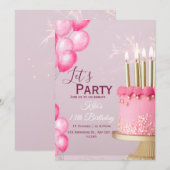ピンクウォーターカラー13誕生日招待状 招待状 (正面/裏面)