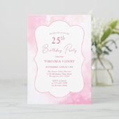 ピンクウォーターカラー25誕生日招待状 招待状 (スタンド正面)