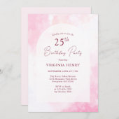 ピンクウォーターカラー25誕生日招待状 招待状 (正面/裏面)