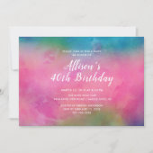 ピンクウォーターカラー40歳誕生日パーティの招待状 招待状 (正面)