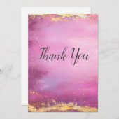 ピンクウォーターカラー&ゴールドフォイルトリムサンキューカード 招待状 (正面/裏面)