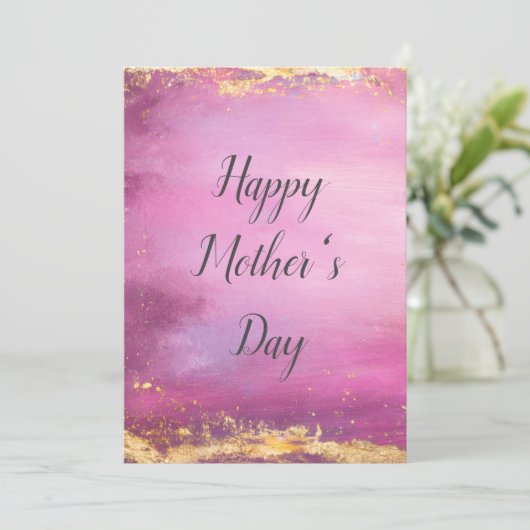 ピンクウォーターカラー&ゴールドフォイルトリムマザーズデイカード 招待状 (スタンド正面)