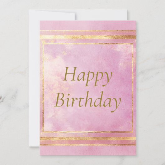 ピンクウォーターカラー&ゴールドフォイルハッピーバースデーカード 招待状 (正面)