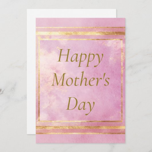ピンクウォーターカラー&ゴールドフォイルマザーズデイカード 招待状 (正面/裏面)